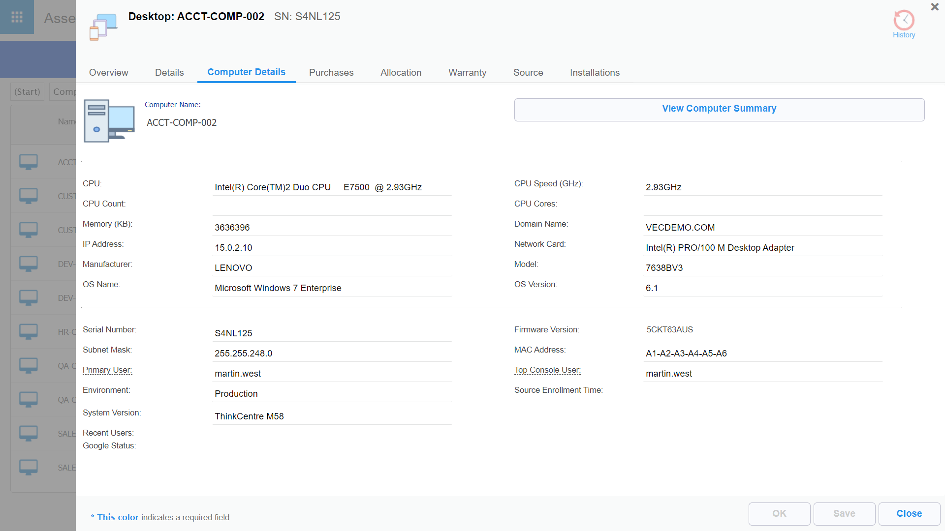 screenshot of VIZOR IT Asset Management
